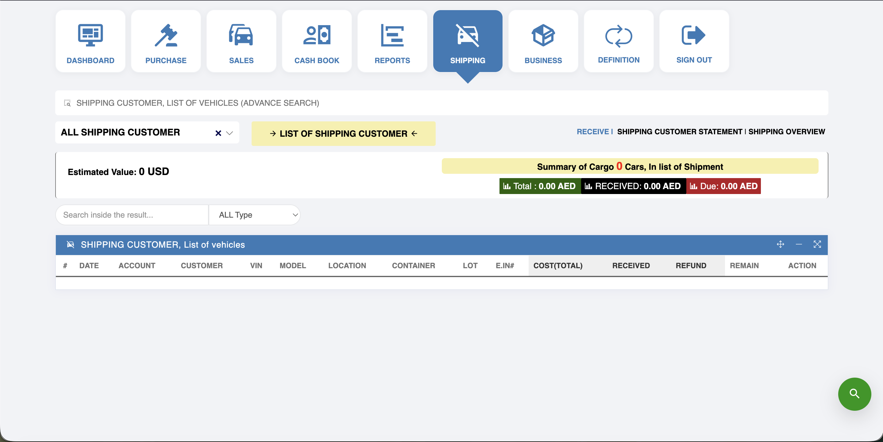 Shipping customer list
